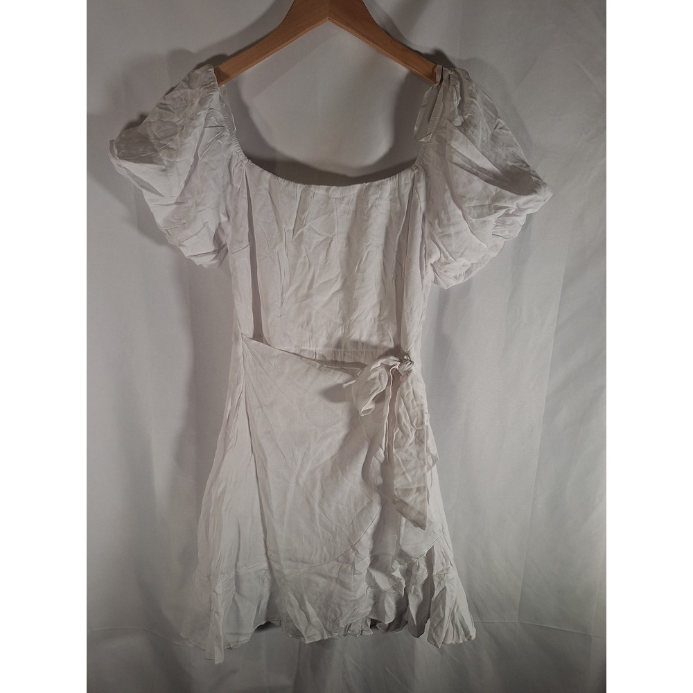 Trixxi Los Angeles Juniors XL White Puff Sleeve Wrap Front Ruffle Mini Dress‎